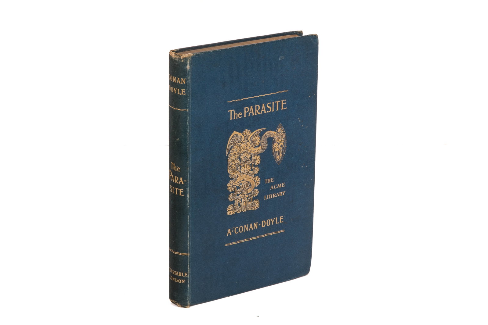 ARTHUR CONAN DOYLE. THE PARASITE (1st ED., 1894): Arthur Conan Doyle. "The Parasite" (London: Constable & Co., 1894). First edition Blue cloth boards with giltlettering on cover and spine; gilt dragon on front cover. First volume in the acme library.