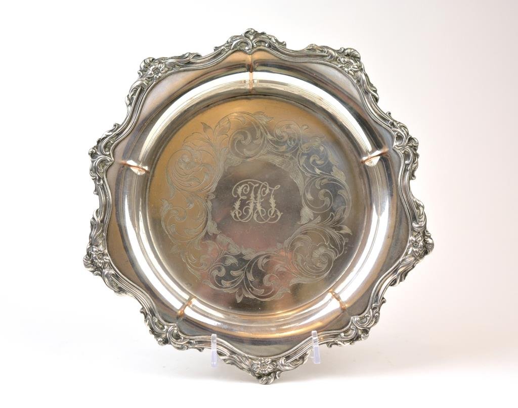Sheffield Plate Wine Coaster: With fitted silverplate interior, monogrammed. Dia 24 cm. (9 1/2 in.)