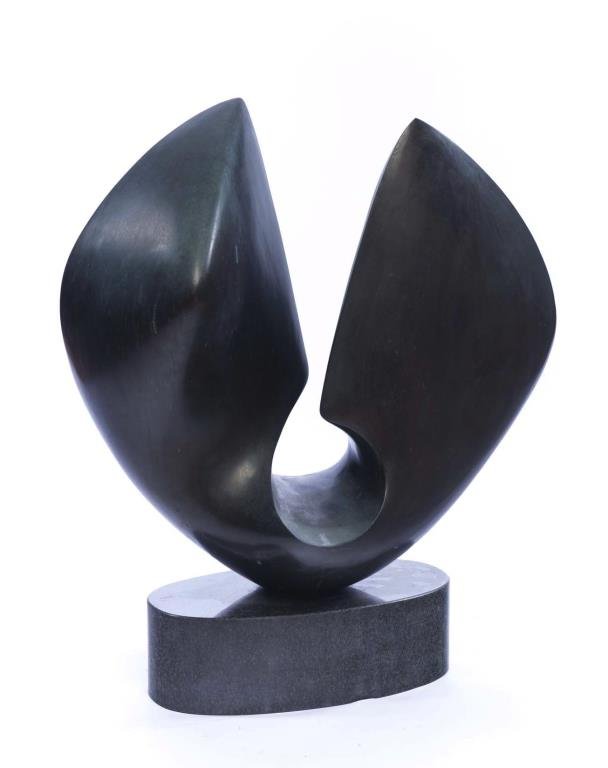 ANTOINE PONCET: Swiss 1928-. Bronze sculpture on an oval marble base. Untitled, signed at base 2/6, foundry mark. H of bronze 77 cm (30 1/4 in.). Provenance: From The Estate Of Hedy Stevens.