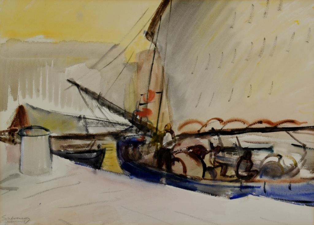 Frieda Salvendy (Austrian 1887 -1968): DUBROVNIK Signed lower left Watercolour on paper 13 3/4" x 18 1/2" Born in Vienna and trained in Frankfurt with Albin Egger-Lienz and Felix A. Harta, Salvendy exhibited her artwork throughout Europe a