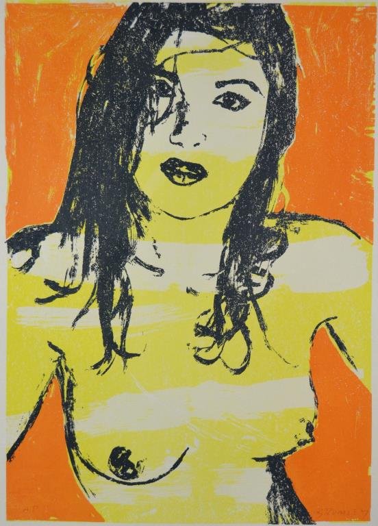 David Bromley (Australian 1960 - ): UNTITLED (NUDE WOMAN) Screenprint, artist's proof Signed lower right Image size: 27 1/2" x 19.5" / Overall:34 1/2" x 26 1/2"