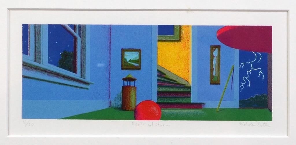 Nicholas Sistler (American 1954 - ): ELECTRICAL STORM (1997) Colour lithograph 16/30 Signed lower right Image size: 2 1/2" x 6 1/2" / 6.3 cm x 16. 5 cm Overall:7 3/8" x 11 3/8" / 18.7 cm x 28.9 cm