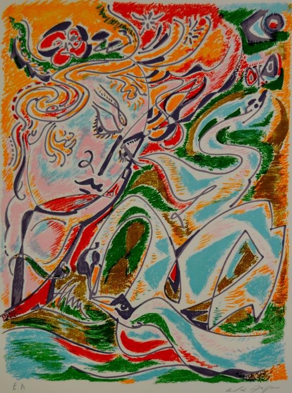 Andre Masson (French 1896 - 1987): WOMAN AND BIRDS Lithograph on paper, Artist's proof 1970 Signed lower right Image size: 22" x 16 1/2" / 55.9 cm x 41.9 cm Overall: 34 1/2" x 27 1/4" / 87.63 x 69.22