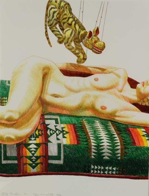 Philip Pearlstein (American 1924 - ): TIGER MARIONETTE Lithograph, 46/50 Image size: 24" x 19" / 61 cm x 48.3 cm Overall: