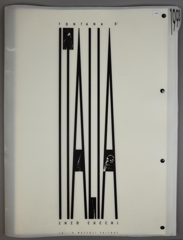 Enzo Cucchi (Italian 1949 - ): PORTFOLIO, FONTANA D'ITALIA Overall: 24" x 15" / 61 cm x 38.1 cm Portfolio documenting the creation of the Fontana d’Italia, a huge fountain sculpture by Enzo Cucchi unveiled at York University in M