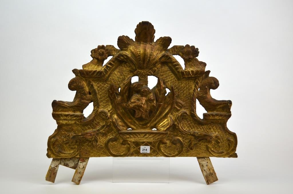 18th C Carved and GIlt Wood Pediment: 18th C Carved and GIlt Wood Pediment