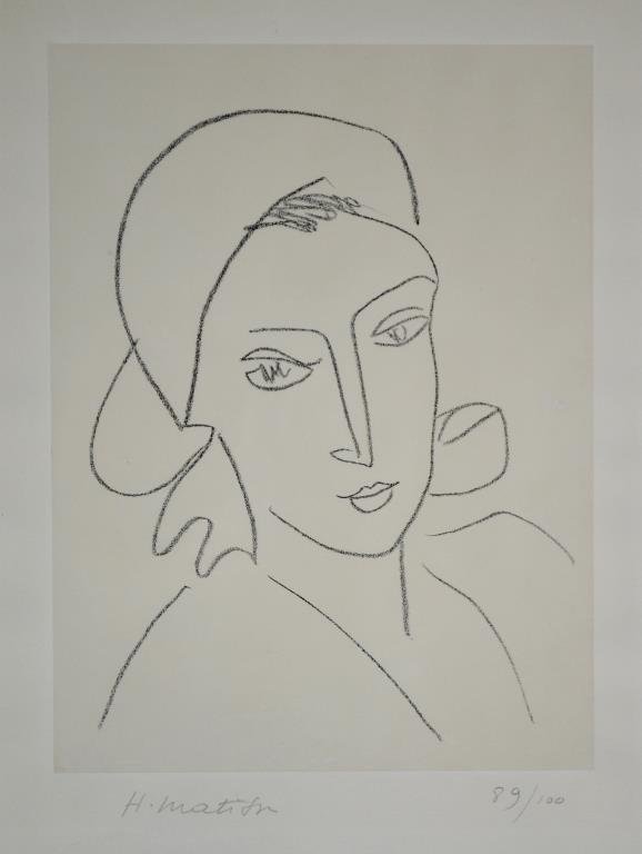 HENRI MATISSE (French, 1869-1954): CATHERINETTE Lithograph on chine applique, hand numbered in pencil lower right 89/100 Signed in pencil lower left Image size: 12." x 9 1/2"/ 31cm x 24cm Overall: 19 1/2" x 15" This limited edition of