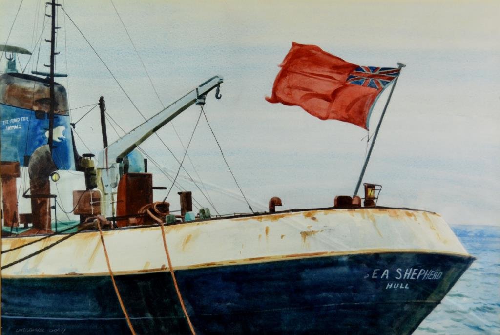 Christopher GOREY (Canadian, b. 1950): SEA SHEPHERD watercolour, signed lower left, image size: 14 1/2" X 21 1/2" / 36.8cm X 54.6cm, overall: 21 3/8" X 28" / 54.3cm X 71.2cm The Shayne Gallery (Montreal) label verso
