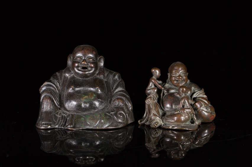 TWO 19TH C BRONZE FIGURES OF MAITREYA BUDDHAS (1 of 1)