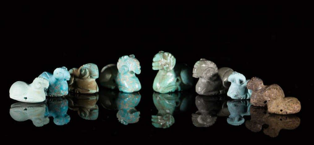 NINE EARLY CHINESE CARVED RAM PENDANTS BEADS (1 of 1)