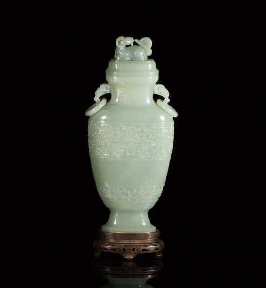 CHINESE CELADON JADE COVERED VASE (1 of 10)