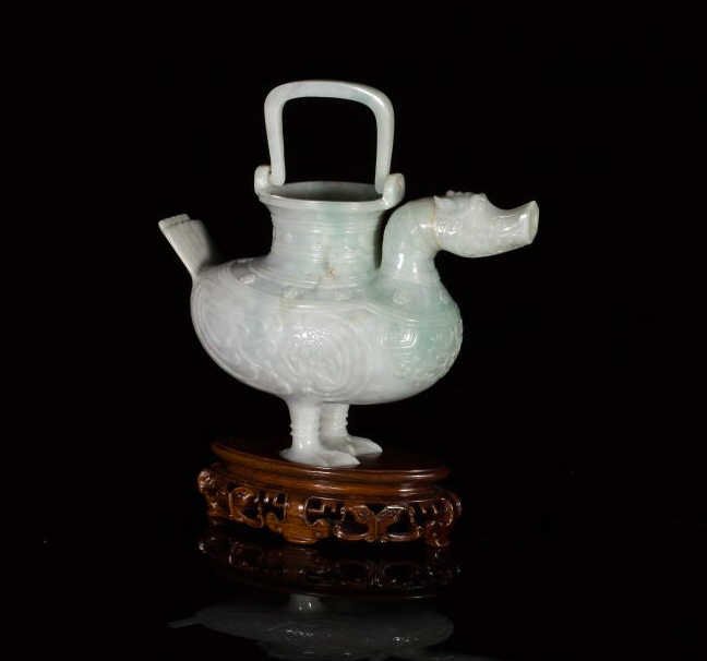 LARGE APPLE GREEN JADEITE FIGURAL FORM CENSER (1 of 10)