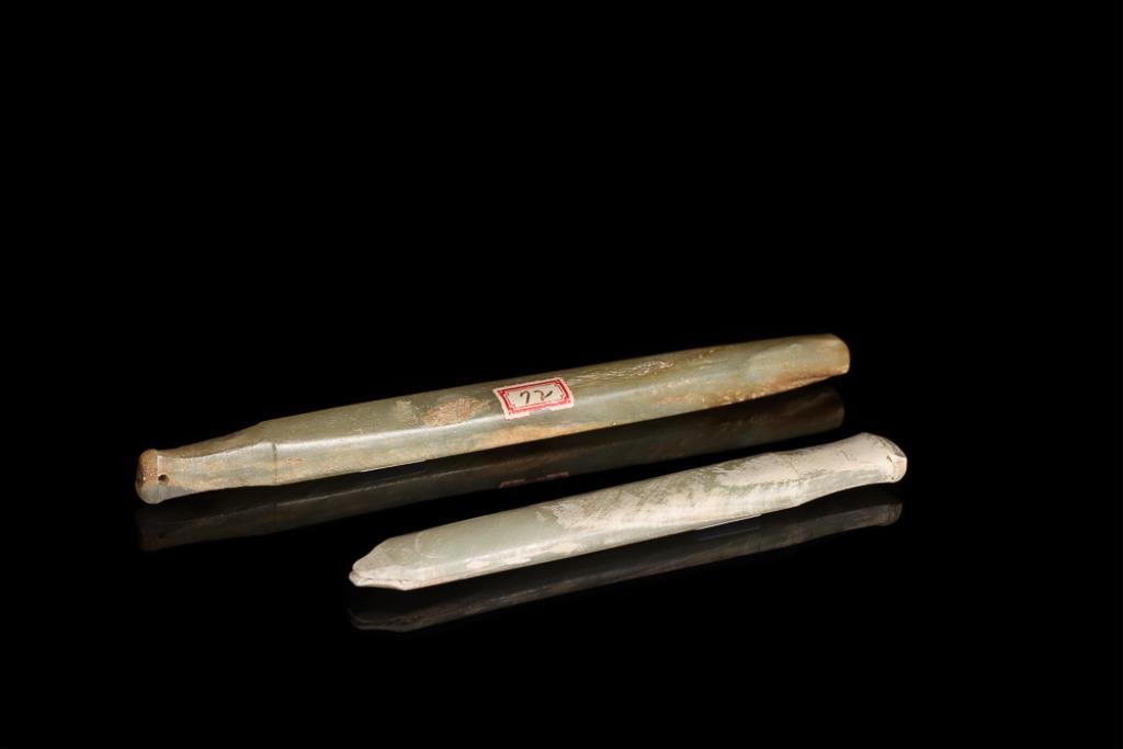 TWO NEOLITHIC CHINESE JADE AWL ORNAMENTS (1 of 9)