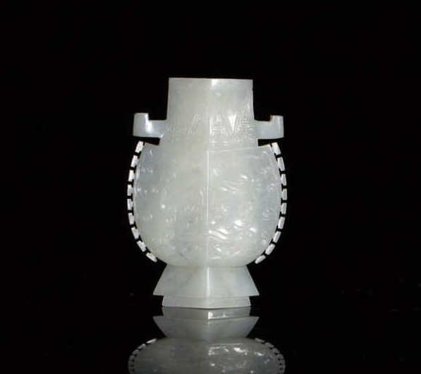 SMALL ARCHAISTIC CHINESE LIGHT GRAY JADE VASE (1 of 1)