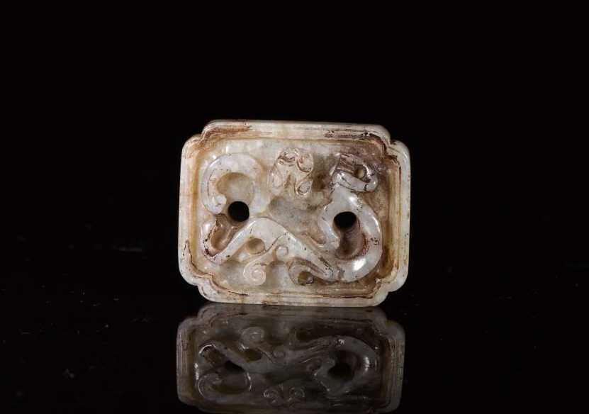 LIGHT GRAY JADE CHINESE BELT PLAQUE (1 of 8)