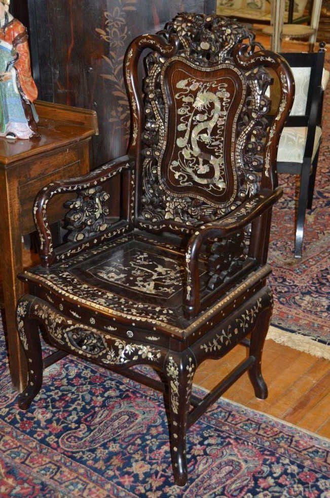 PR CHINESE CANTON BLACKWOOD AND INLAID ARMCHAIRS (1 of 10)