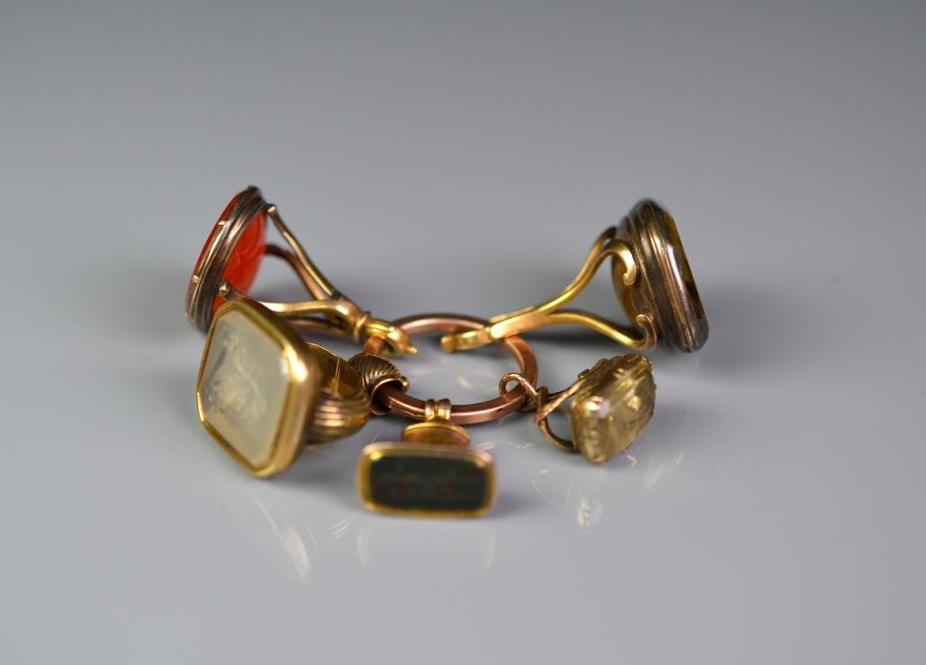 FIVE GOLD & GOLD FILLED WATCH FOBS (1 of 6)