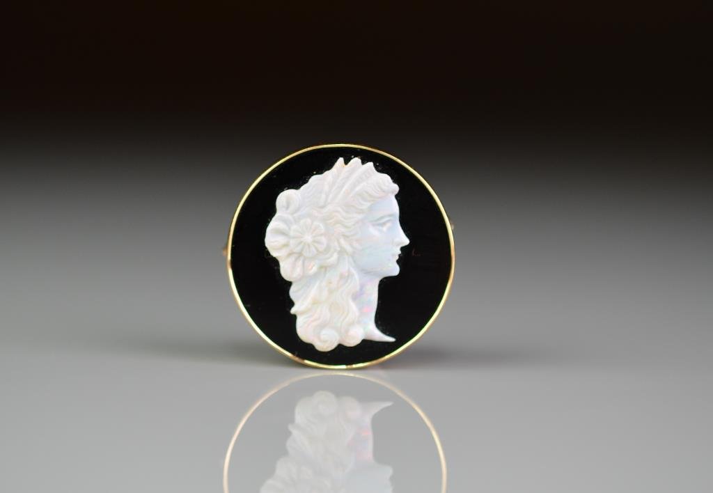 GOLD, ONYX & OPAL CAMEO PIN PENDANT (1 of 3)