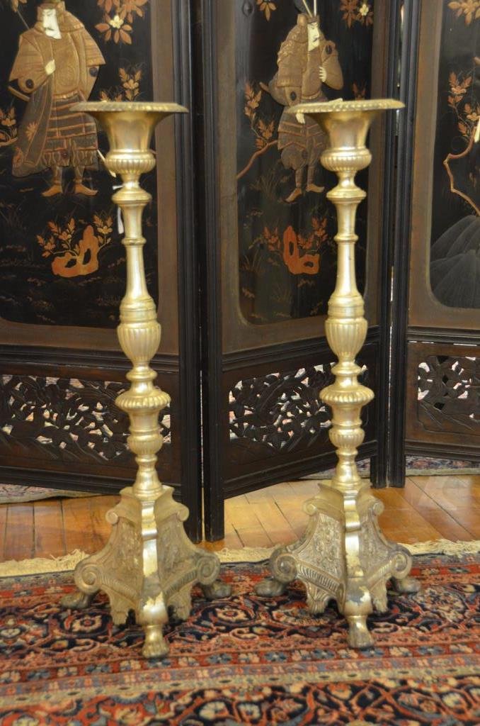PAIR OF SILVERED METAL PRICKET CANDLESTICKS (1 of 1)