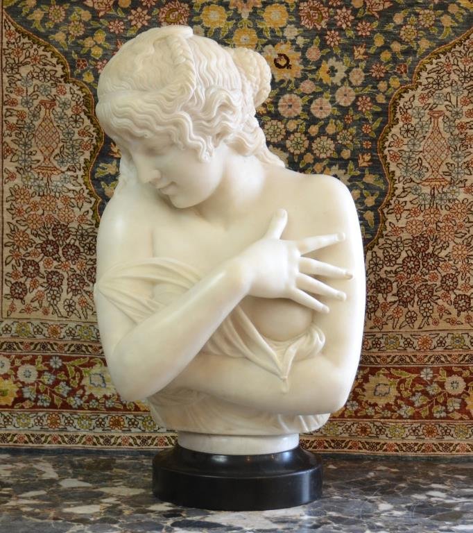 WHITE MARBLE BUST OF A WOMAN (1 of 6)