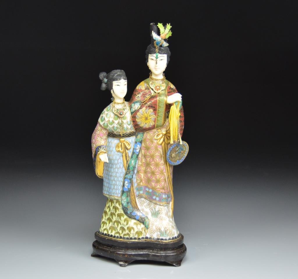 CHINESE IVORY AND CLOISONNE FIGURAL GROUP (1 of 3)