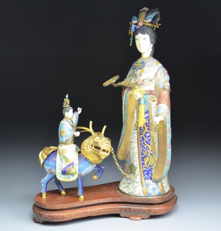 CHINESE IVORY AND CLOISONNE FILIGREE FIGURAL GROUP (1 of 4)