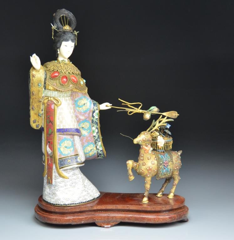 CHINESE IVORY AND CLOISONNE FILIGREE FIGURAL GROUP (1 of 3)