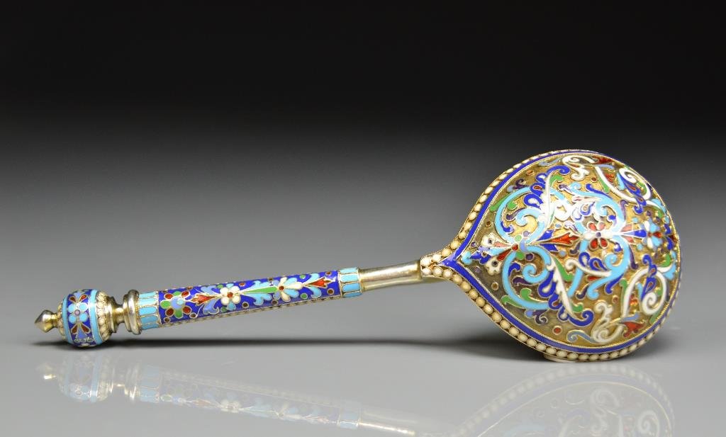 LARGE RUSSIAN SILVER & ENAMEL SPOON (1 of 10)