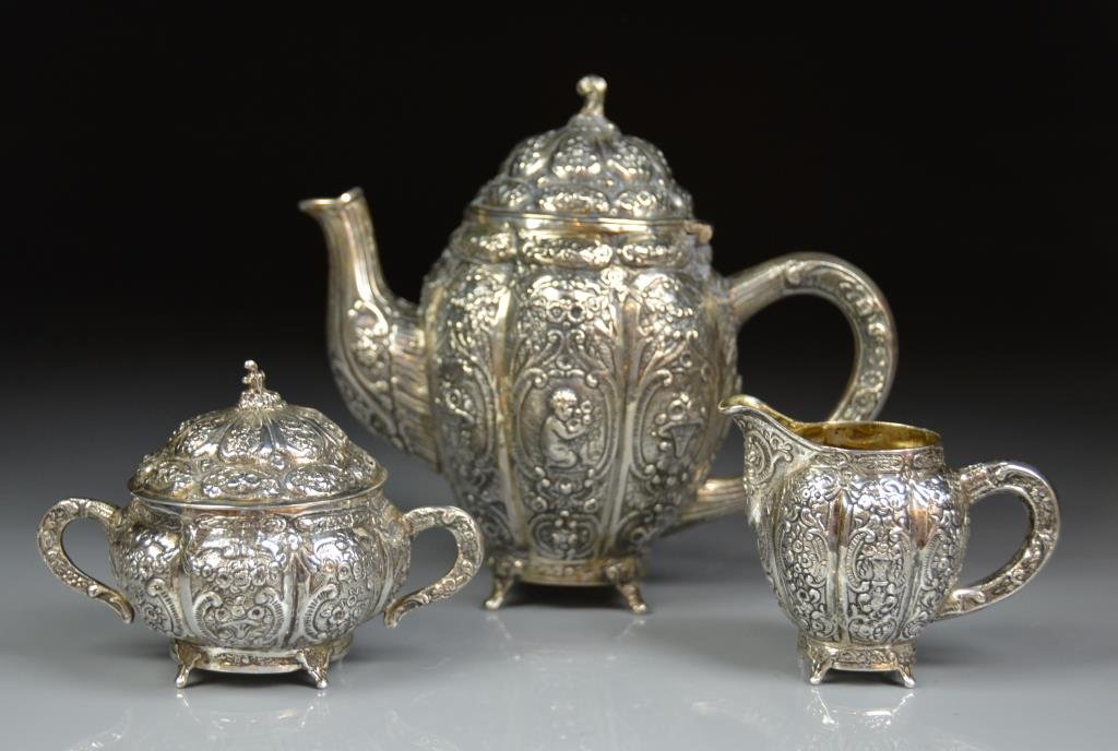 THREE PIECE FINNISH SILVER TEA SET (1 of 2)