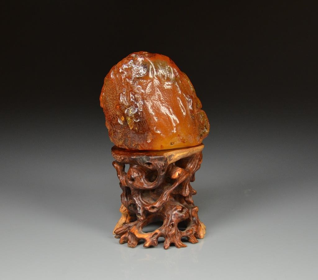 Chinese Natural Orange Amber Boulder On Stand (1 of 2)