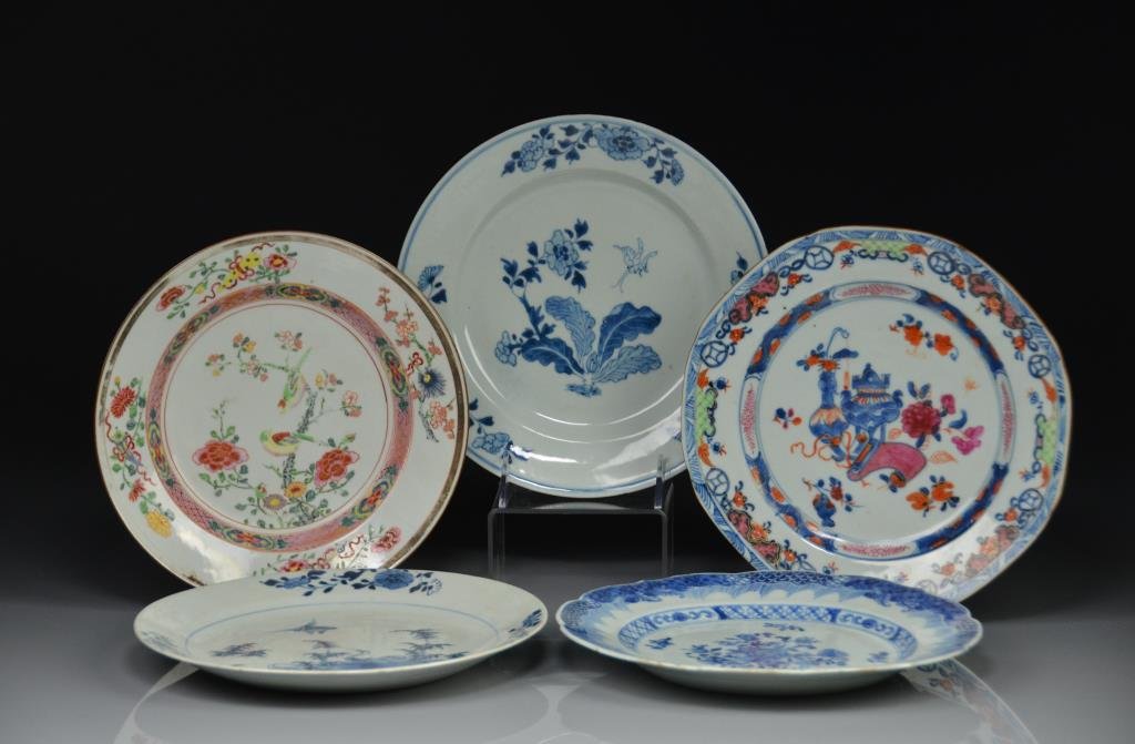 Five 18th C Chinese Export Porcelain Plates (1 of 6)