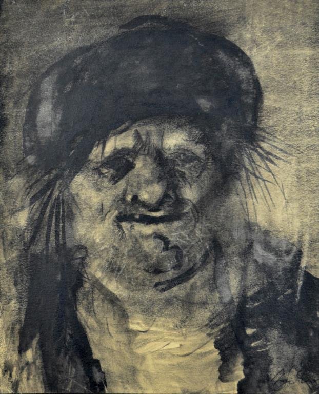 Endre SZASZ (Hungarian/Canadian 1926-2003): PORTRAIT #1, ink wash on paper mounted on board, signed lower right, titled verso. Paper size: 14" x 11 3/4" / 35.6cm x 29.9cm. Framed: 22 1/4" x 19 1/4" / 56.5cm x 50cm