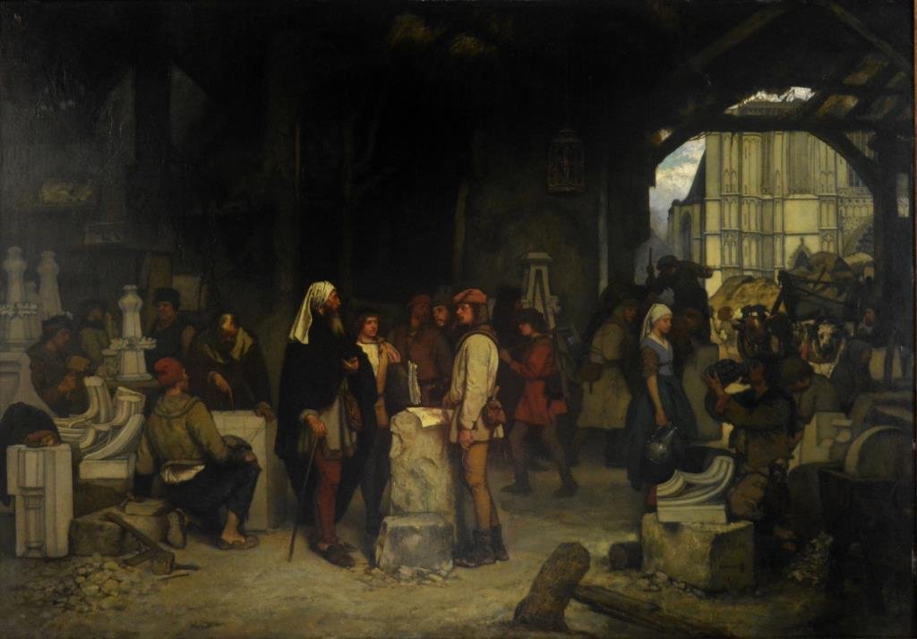 Willem LINNIG the Elder (Belgian 1819 - 1885): UNTITLED: Building of the Antwerp Cathedral, oil on panel, signed and dated lower right 1870, Panel size: 36" x 51" / 91.5cm x 129.5cm Framed: 44" x 59.5" / 112cm x 151cmSimilar works were painted by