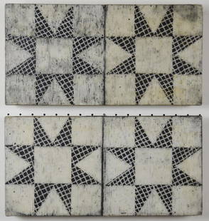 Stephen ANDREWS (Canadian, b. 1956): UNTITLED: two encauastic panels based on early quilt designs, stamped by the artist verso. Unframed, each 8" x 16" / 20.3cm x 40.6cm. Stephen Andrews is a successful Canadian artist,whose most