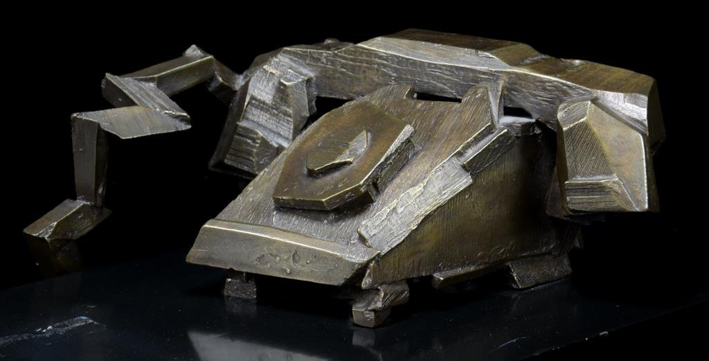Michael SNOW (Canadian, b. 1929): WOOD CALLING BRONZE, 1989, bronze sculpture mounted on a wooden base, signed, dated and numbered 18/500. Height: 4.9" / 12.5 cm.