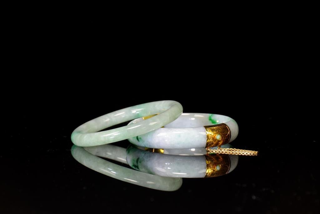TWO CHINESE JADEITE BANGLE BRACELETS (1 of 1)