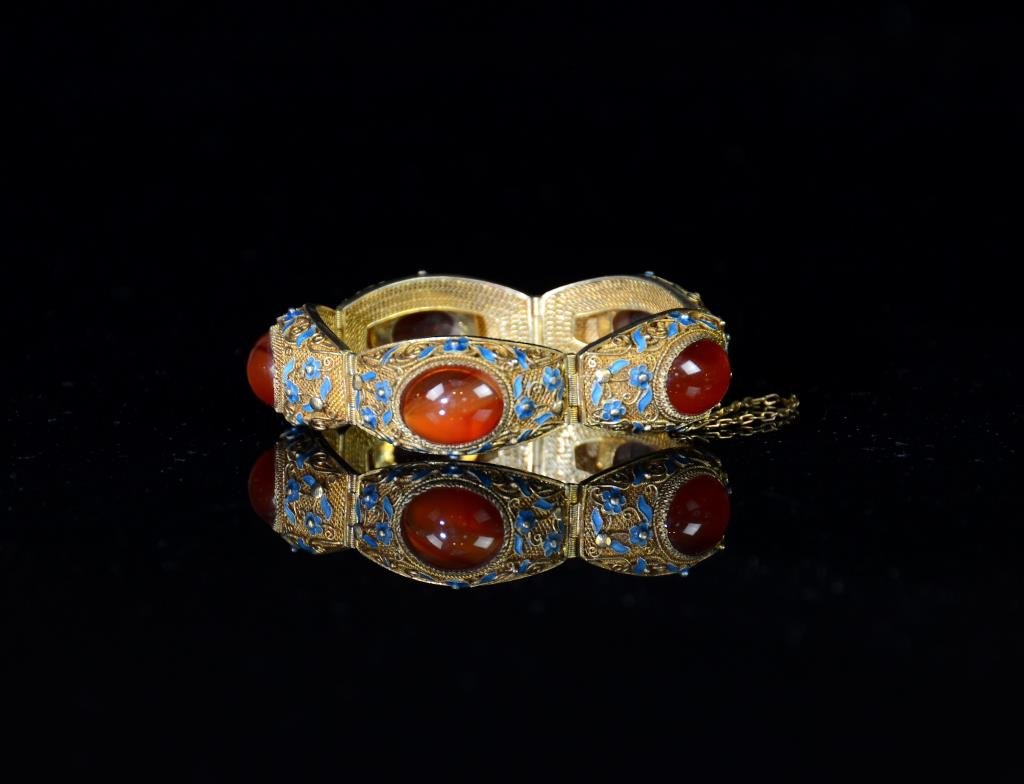 CHINESE SILVER VERMEIL AND CARNELIAN BRACELET (1 of 1)