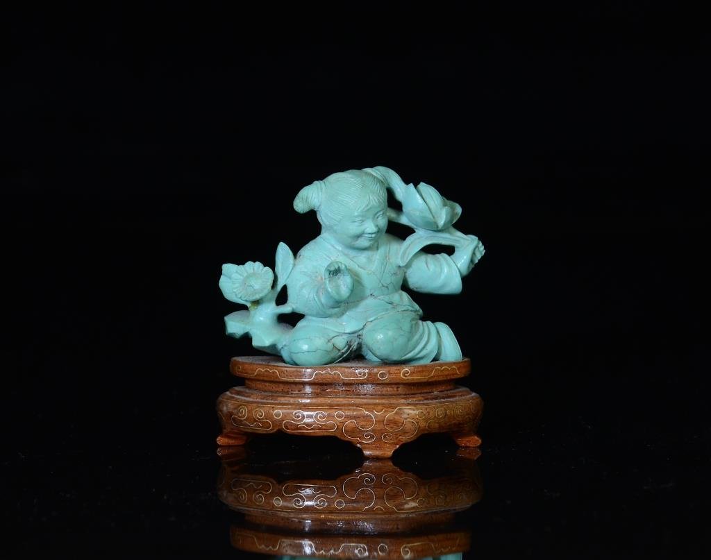 CHINESE CARVED TURQUOISE FIGURE OF A GIRL (1 of 10)
