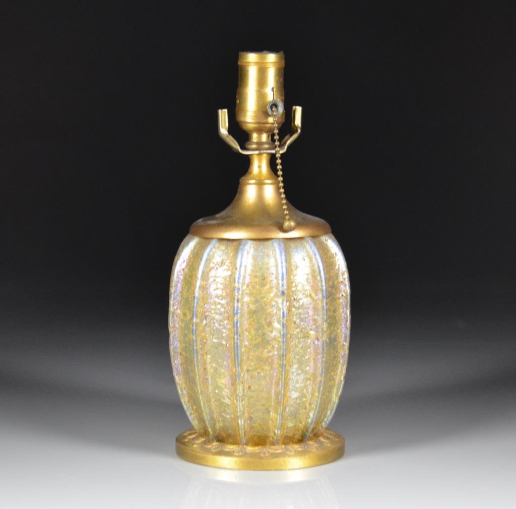 TIFFANY BRONZE AND CYPRIOTE GLASS TABLE LAMP (1 of 2)