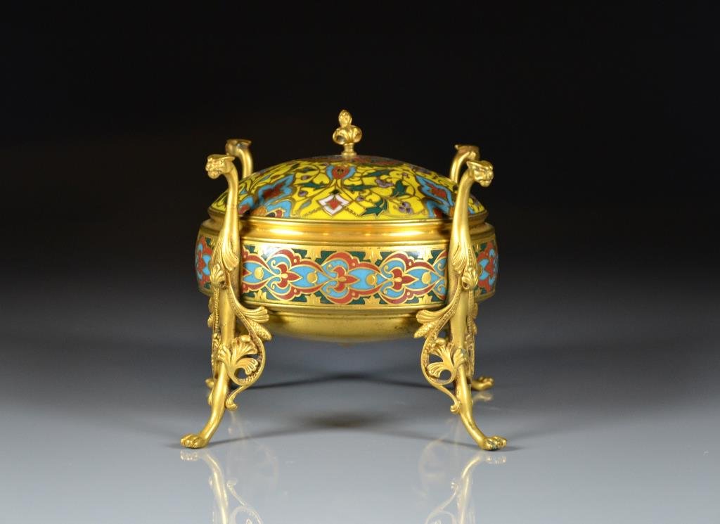BARBEDIENNE ORMOLU & CHAMPLEVE COVERED COMPORT (1 of 6)