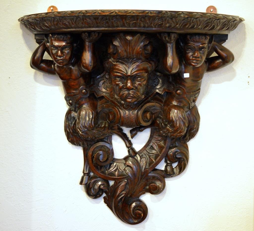 PAIR OF MOHOGANY FIGURAL CARVED WALL BRACKETS (1 of 4)