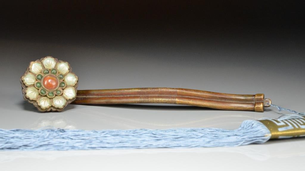 BRONZE AND HARDSTONE INLAID RUYI SCEPTER (1 of 3)