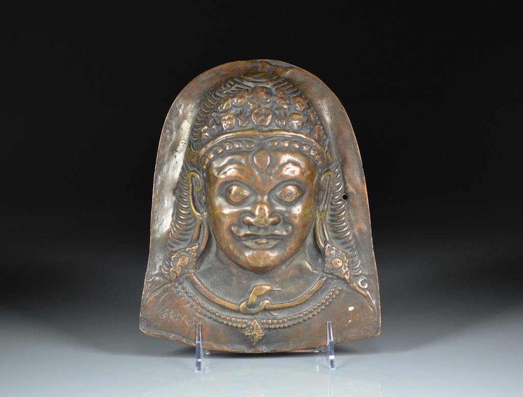 BRONZE REPOUSSE DEITY FACE PLAQUE (1 of 2)