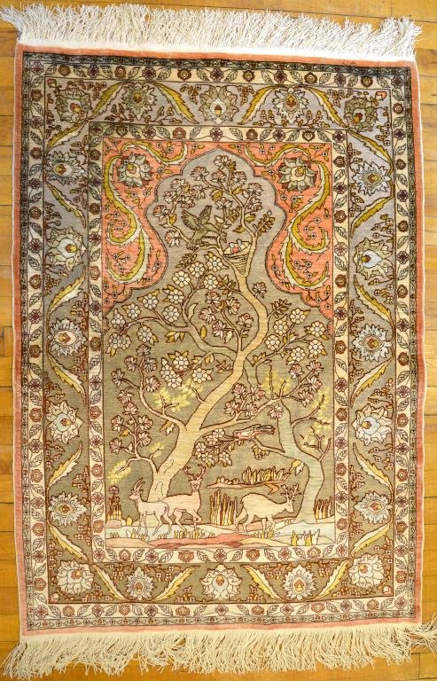 A FINE SILVER TREE OF LIFE QUM RUG (1 of 10)
