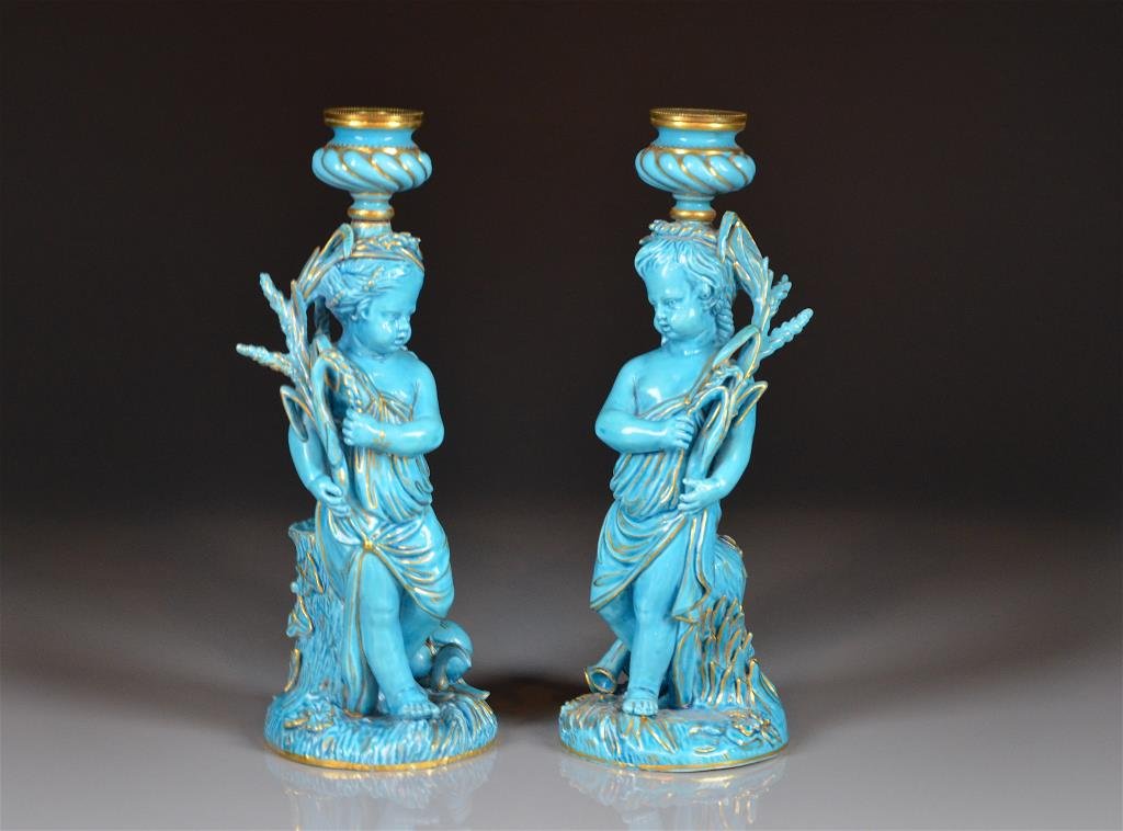 PAIR OF FRENCH 19th C. FIGURAL CANDLESTICKS (1 of 6)