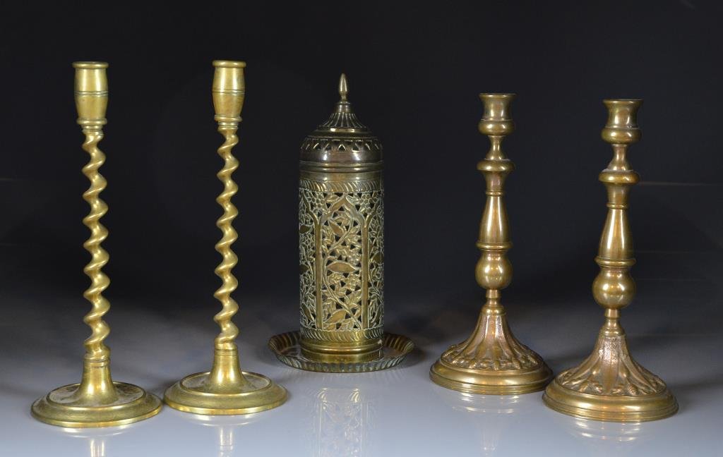 TWO PAIRS OF BRASS CANDLESTICKS (1 of 5)