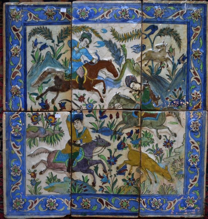 SIX 19th C. PERSIAN QAJAR DYNASTY CERAMIC TILES (1 of 4)