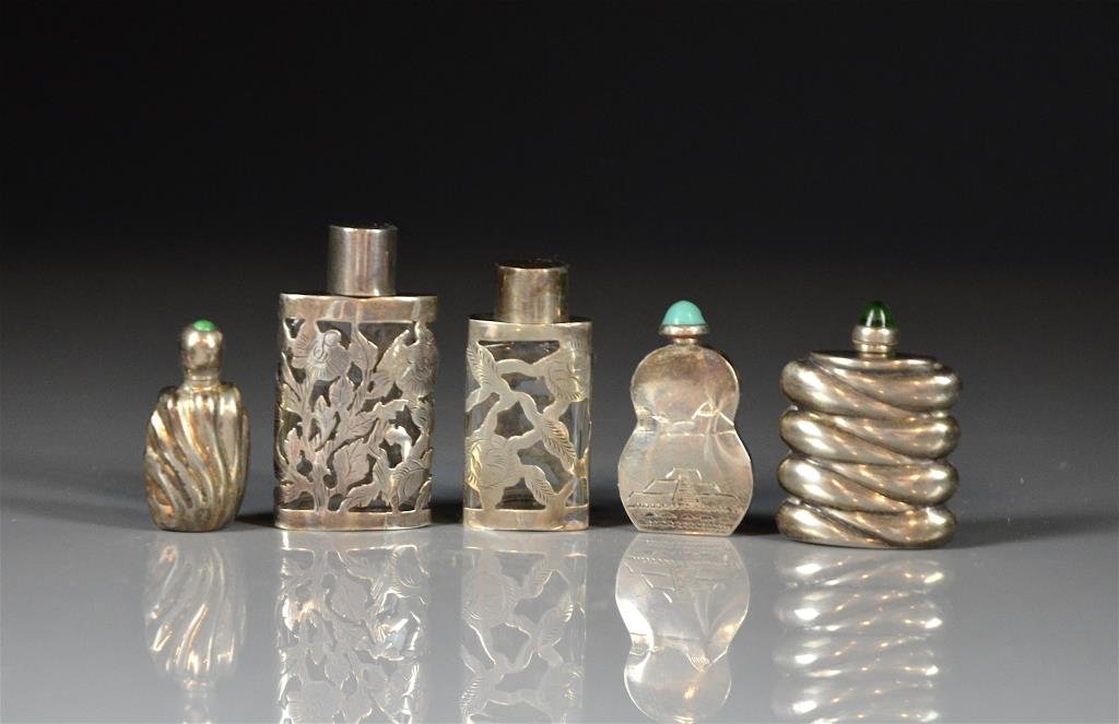 FIVE SILVER SCENT BOTTLES (1 of 1)