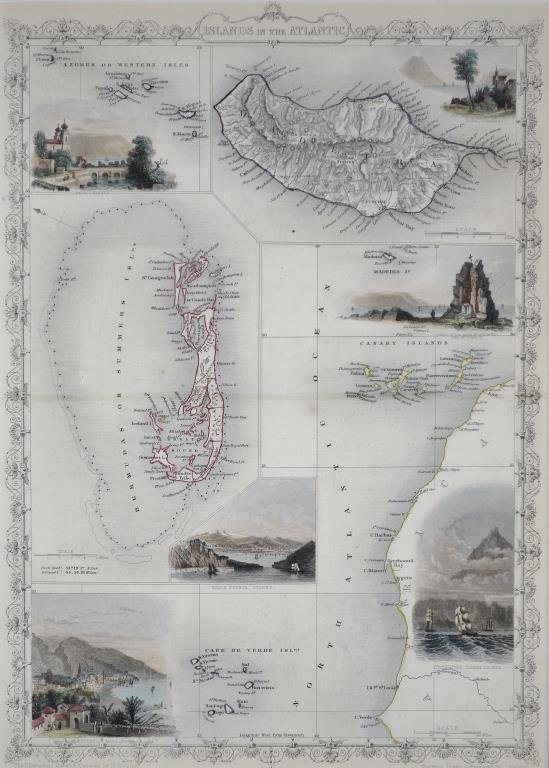 ISLANDS IN THE ATLANTIC, TALLIS MAP, 1851 (1 of 3)