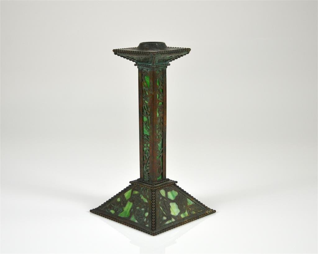 AMERICAN COPPER & SLAG GLASS CANDLESTICK (1 of 3)
